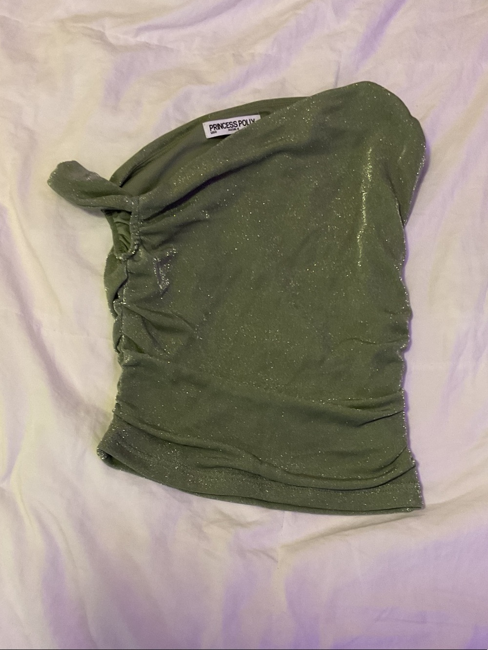 Princess Polly Olive Green One-Shoulder Sparkle Cami
